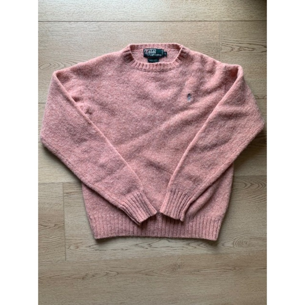 Polo Ralph Lauren Wool Crewneck Sweater Peach Pink Pony Logo Vintage Size 20
